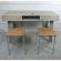 steigerhout bureau  met vintage krukjes